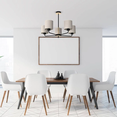 Żyrandol ATLANTA, MLP7452, czarny/drewno/beżowo-szary, 5x60W E27