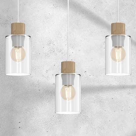 Lampa wisząca MADERA, biały/transparentny/drewno, 3x60W E27, MLP8555