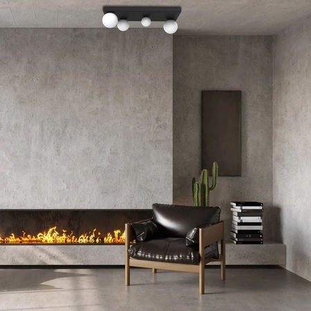 Nowoczesna lampa sufitowa BIBIONE, MLP8391, czarna z białymi kloszami, 4x25W G9