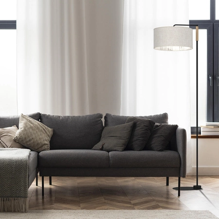 Lampa Podłogowa ATLANTA, MLP7454, czarny/drewno/beżowo-szary, 1x60W E27