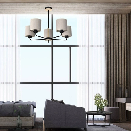 Żyrandol ATLANTA, MLP7452, czarny/drewno/beżowo-szary, 5x60W E27