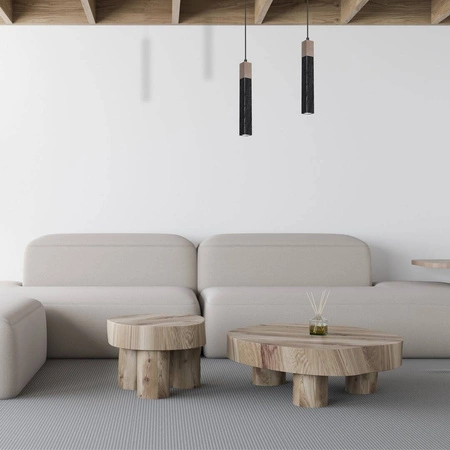 Lampa wisząca SOLO, MLP7469, przecierany czarny/drewno patynowane, 1x5W mini GU10