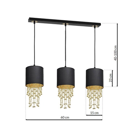 Nowoczesna lampa wisząca listwa ALMERIA BLACK/GOLD 3xE27 MLP64400