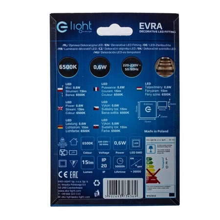 Oprawa schodowa LED 0,6W EVRA barwa zimna 6500K EKS4369