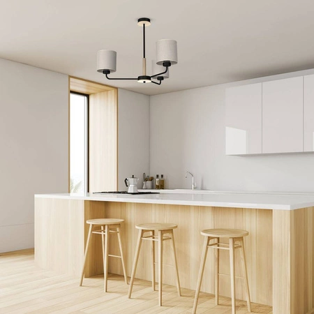 Żyrandol ATLANTA, MLP7451, czarny/drewno/beżowo-szary, 3x60W E27