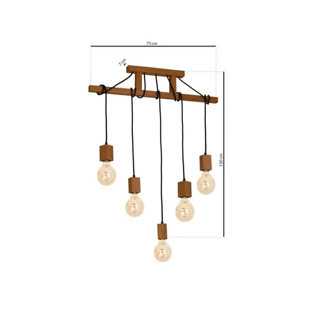 Lampa Wisząca JACK, MLP4358, dąb, 5x60W E27
