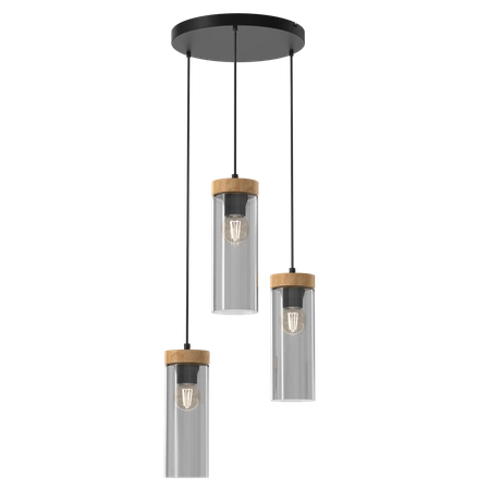 Lampa wisząca ELICA, MLP8666, czarny/drewno/transparentny, 3x60W E27