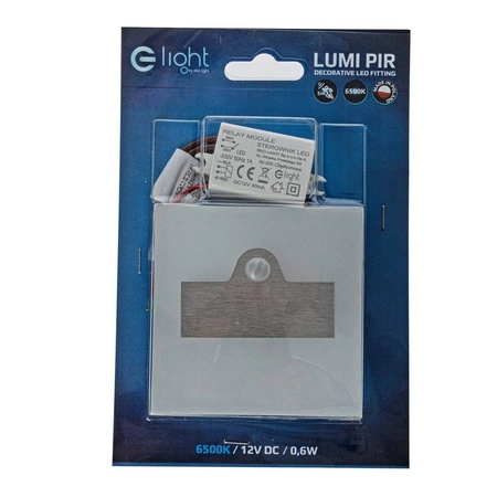 Oprawa schodowa LED 0,6W LUMI barwa zimna 6500K z czujnikiem ruchu PIR 12V EKS3058