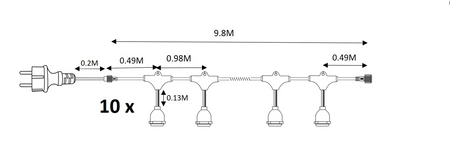 Girlanda EKO6925 10m z żarówką filamentową 10x1,5W | czarny