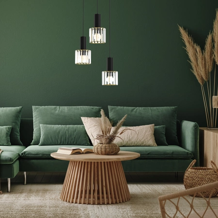 Lampa wisząca CRISTAL, MLP8362, czarny/transparentny/złoty, 3x60W E27