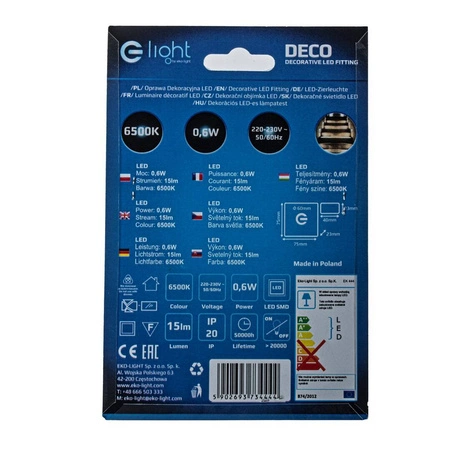 Oprawa schodowa LED 0,6W DECO barwa zimna 6500K EKS4444