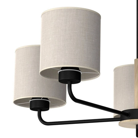 Żyrandol ATLANTA, MLP7452, czarny/drewno/beżowo-szary, 5x60W E27