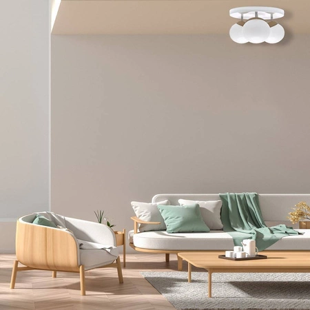 Lampa sufitowa nowoczesna szklana kula plafon SFERA WOOD III drewno/biały śr. 35cm