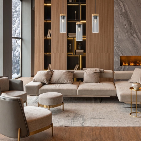 Lampa wisząca ELICA, MLP8665, czarny/drewno/transparentny, 3x60W E27