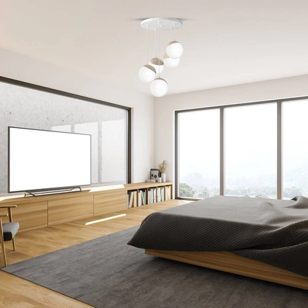 Lampa wisząca nowoczesna szklana kula SFERA WOOD V drewno/biały śr. 35cm