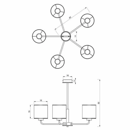 Żyrandol ATLANTA, MLP7452, czarny/drewno/beżowo-szary, 5x60W E27