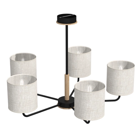 Żyrandol ATLANTA, MLP7452, czarny/drewno/beżowo-szary, 5x60W E27