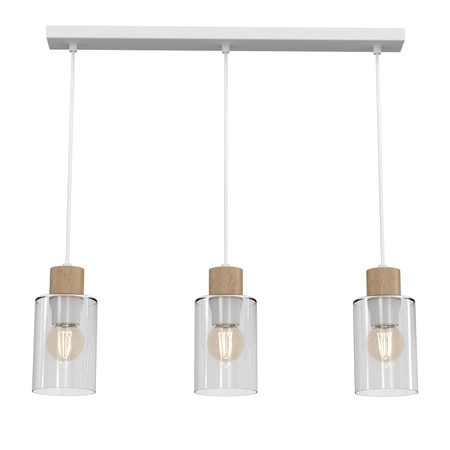 Lampa wisząca MADERA, biały/transparentny/drewno, 3x60W E27, MLP8555