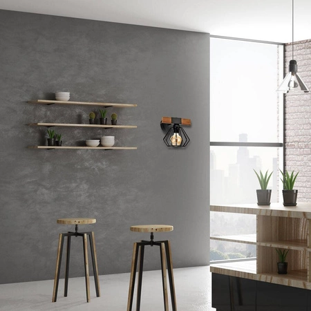 Industrialny kinkiet ULF BLACK / WOOD 1xE27 60W MLP6250