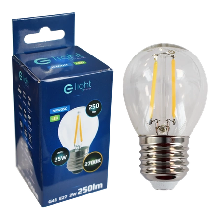 Żarówka Filamentowa LED 2W E27 G45 2700K | biała ciepła