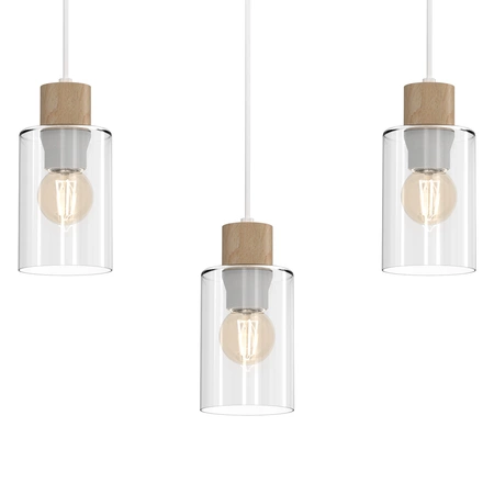 Lampa wisząca MADERA, biały/transparentny/drewno, 3x60W E27, MLP8555