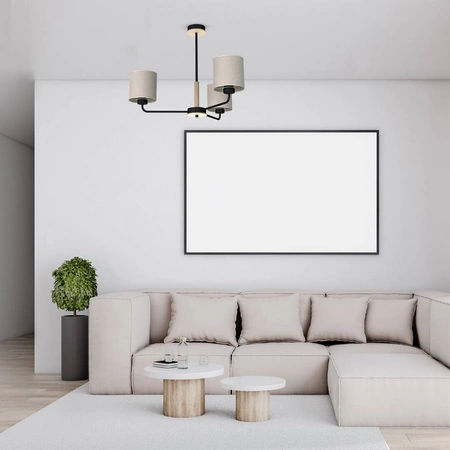 Żyrandol ATLANTA, MLP7451, czarny/drewno/beżowo-szary, 3x60W E27