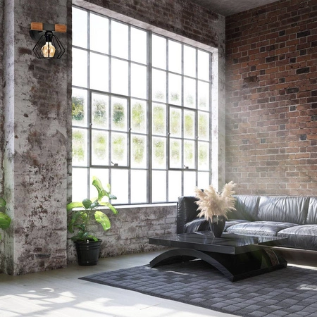 Industrialny kinkiet ULF BLACK / WOOD 1xE27 60W MLP6250