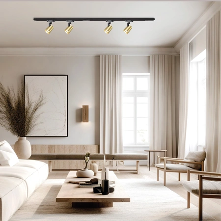 Zestaw szynowy 1-fazowy Volf Track szyna + oprawy 4xGU10 1,5m | Czarny złoty