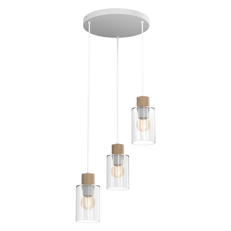 Lampa wisząca MADERA, biały/transparentny/drewno, 3x60W E27, MLP8556