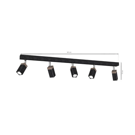 Lampa sufitowa SOLO, MLP7474, przecierany czarny/drewno patynowane, 5x5W mini GU10