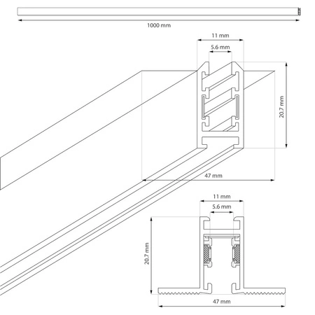 Szyna podtynk magnetic track 5mm 100cm