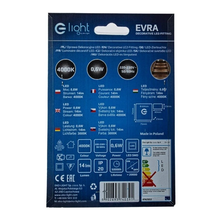Oprawa schodowa LED 0.6W EVRA barwa neutralna 4000K EKS0391