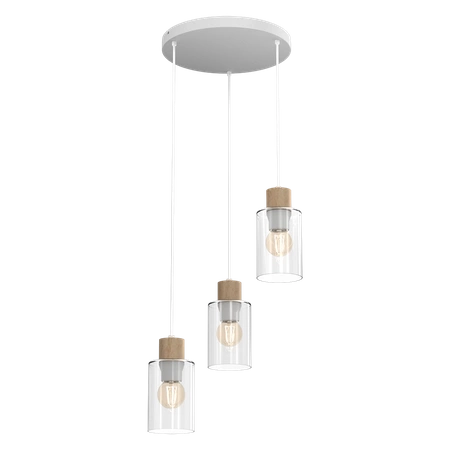 Lampa wisząca MADERA, biały/transparentny/drewno, 3x60W E27, MLP8556