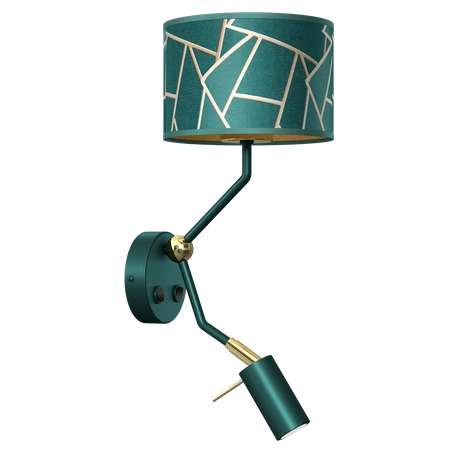 Kinkiet ZIGGY GREEN, MLP7573, butelkowa zieleń/złoty, 1x60W E27 + 1x8W mini GU10