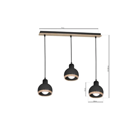 Lampa wisząca OVAL, MLP7046, czarny/drewno, 3x60W E27