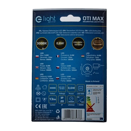 Oprawa schodowa LED 0,6W OTI MAX barwa ciepła 3000K EKS4338
