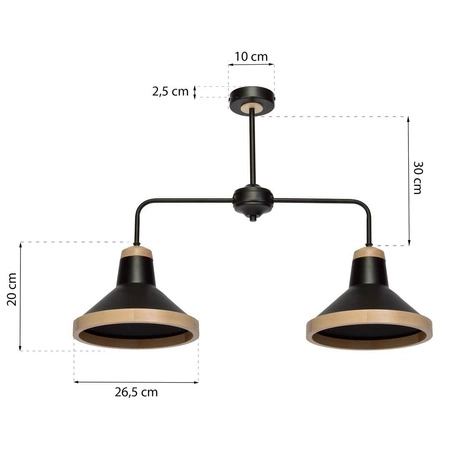 Lampa sufitowa SALMA, czarny/drewno, 2x60W E27, MLP6296