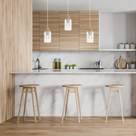 Lampa wisząca MADERA, biały/transparentny/drewno, 3x60W E27, MLP8555