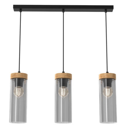 Lampa wisząca ELICA, MLP8665, czarny/drewno/transparentny, 3x60W E27