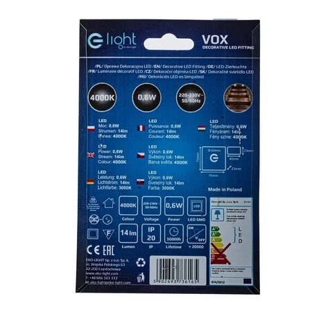 Oprawa schodowa LED 0,6W VOX barwa neutralna 4000K EKS6165