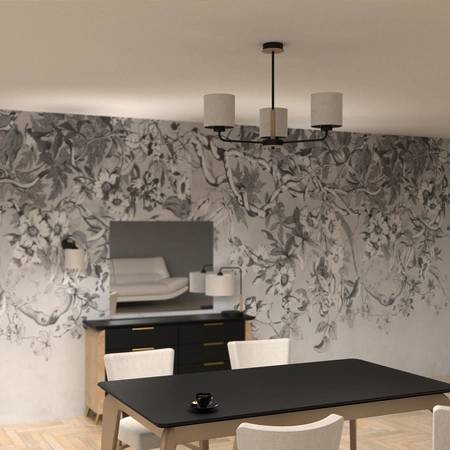 Żyrandol ATLANTA, MLP7451, czarny/drewno/beżowo-szary, 3x60W E27