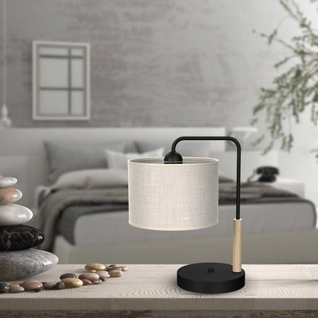 Lampa Stołowa ATLANTA, MLP7453, czarny/drewno/beżowo-szary, 1x60W E27