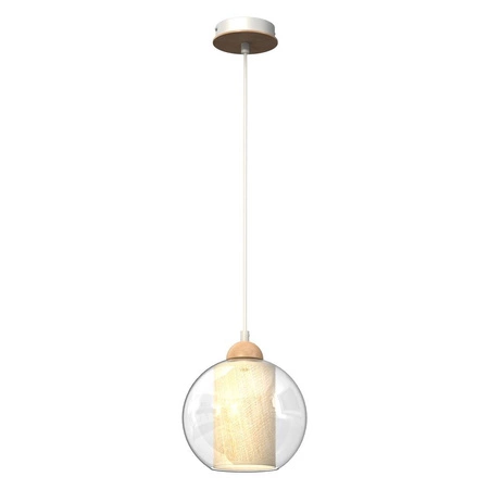 Lampa wisząca TELA, fi20, biały/transparentny/drewno, 1x60W E27, MLP7955