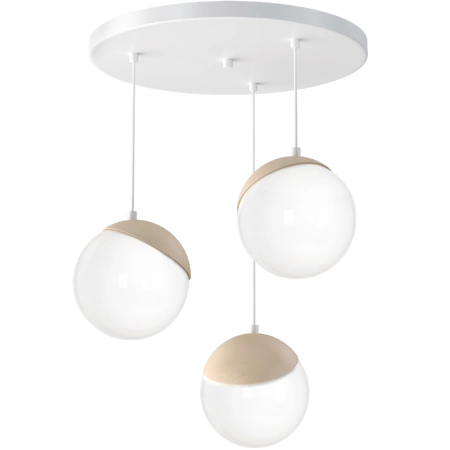 Lampa wisząca nowoczesna szklana kula SFERA WOOD III drewno/biały śr. 35cm
