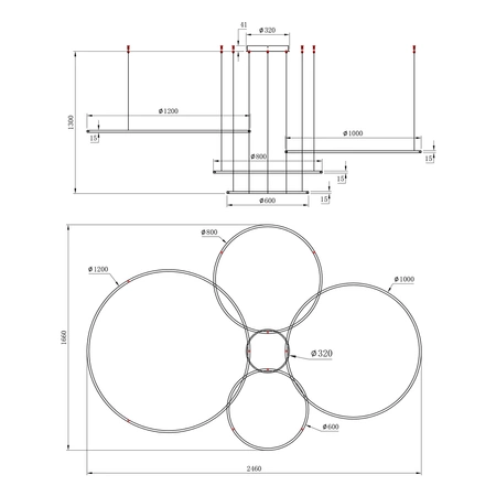 Duża lampa wisząca poziome okręgi SATURNO Black 120W LED neutralna 4000K Czarny