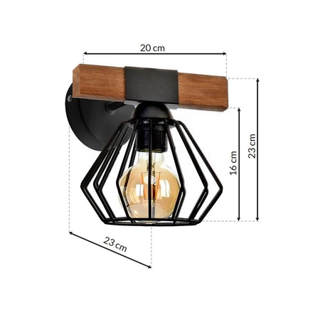 Industrialny kinkiet ULF BLACK / WOOD 1xE27 60W MLP6250