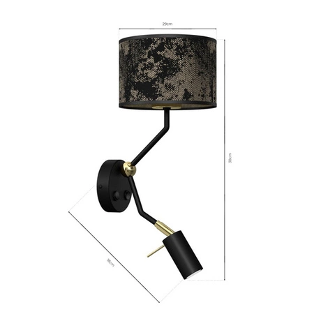 Kinkiet SATINO GOLD 1xE27 + 1x mini GU10 | czarny złoty