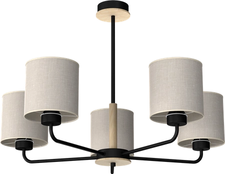 Żyrandol ATLANTA, MLP7452, czarny/drewno/beżowo-szary, 5x60W E27