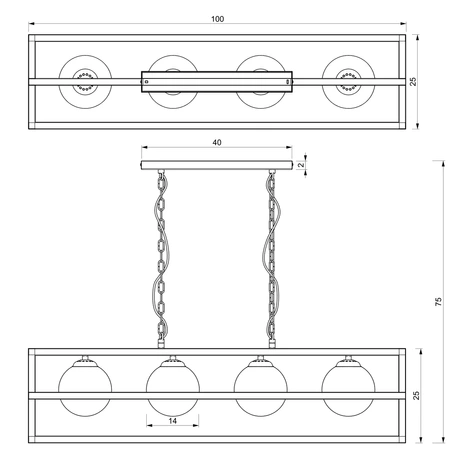 Lampa wisząca DIEGO, MLP8570, czarna z białymi kloszami, 4x40W E14