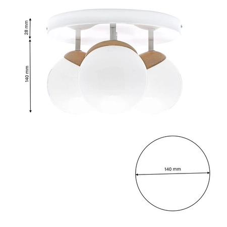 Lampa sufitowa nowoczesna szklana kula plafon SFERA WOOD III drewno/biały śr. 35cm
